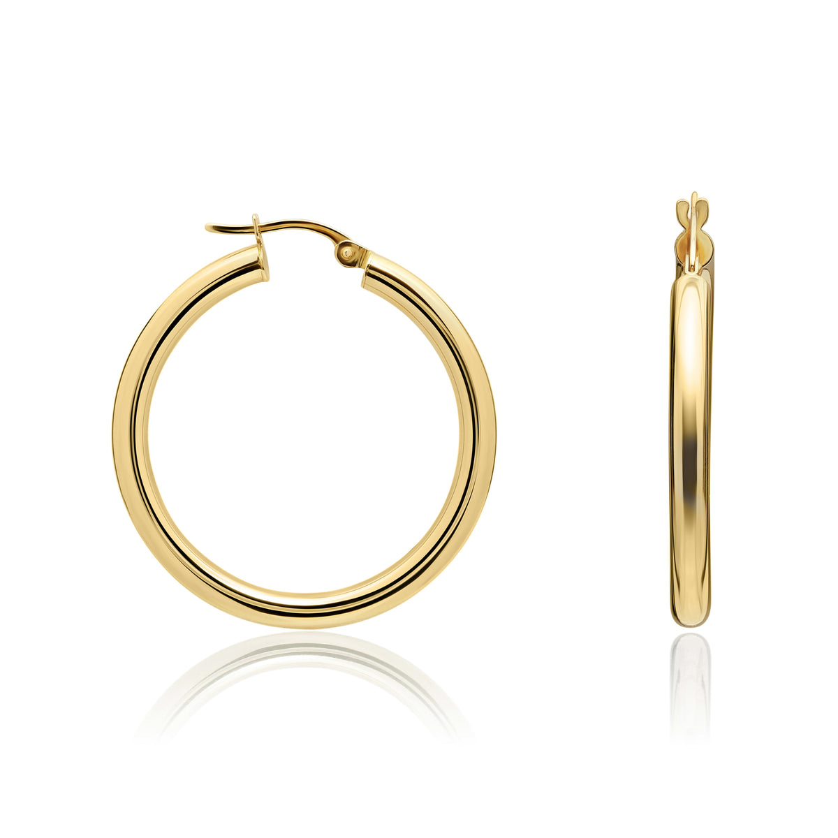 9CT YG 3MM TUBE POLISHED HOOP EARRINGS 31MM DIAMETER