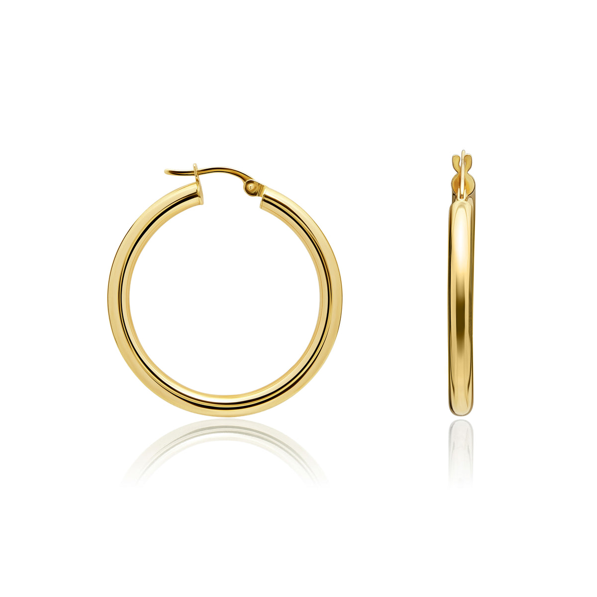 9CT YG 3MM TUBE POLISHED HOOP EARRINGS - 26MM DIAMETER