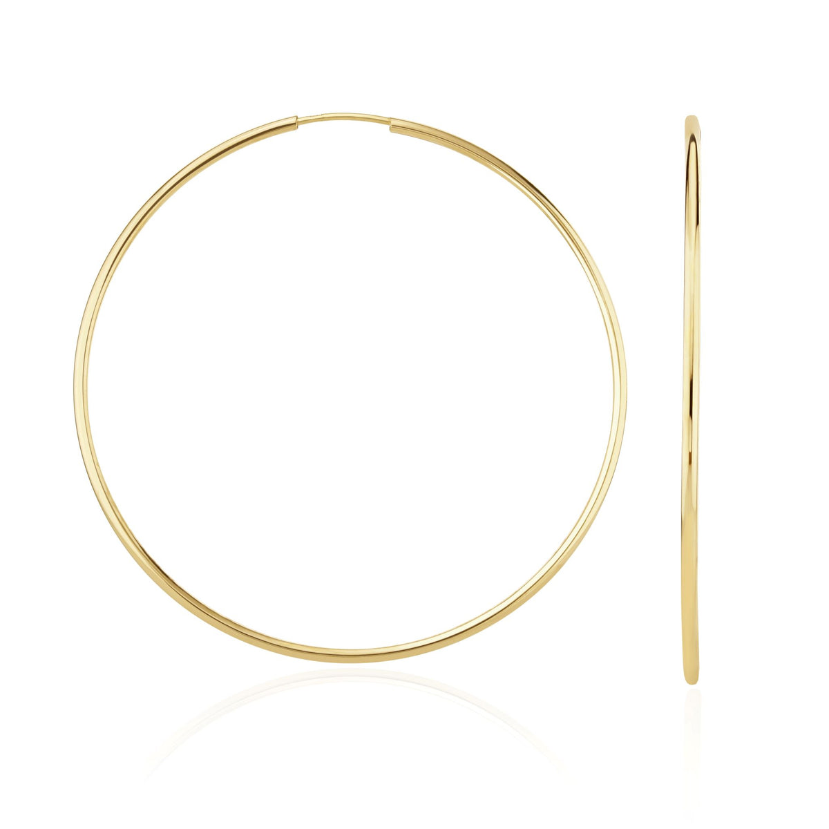 9CT YELLOW GOLD THIN SLEEPER HOOP EARRINGS. 54MM DIAMETER