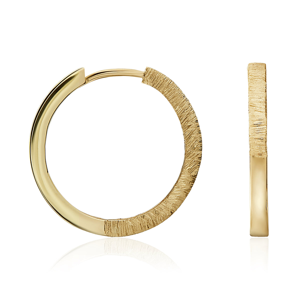 9CT YELLOW GOLD BRUSHED FINISH FRONT SQUARE SECTION HUGGY EARRINGS