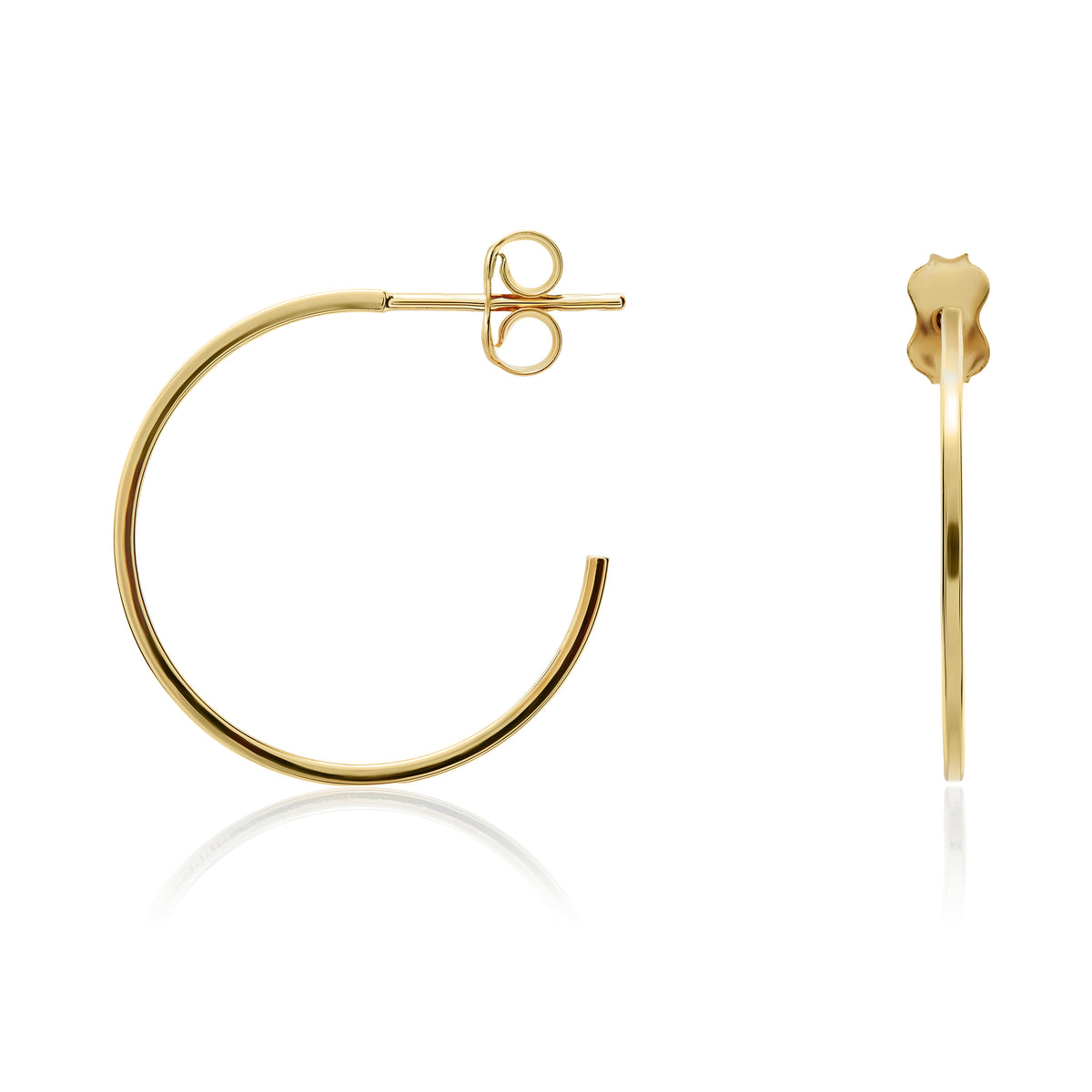 9CT YG 1MM SQUARE TUBE PEG & SCROLL HOOP EARRINGS. 22MM DIAMETER
