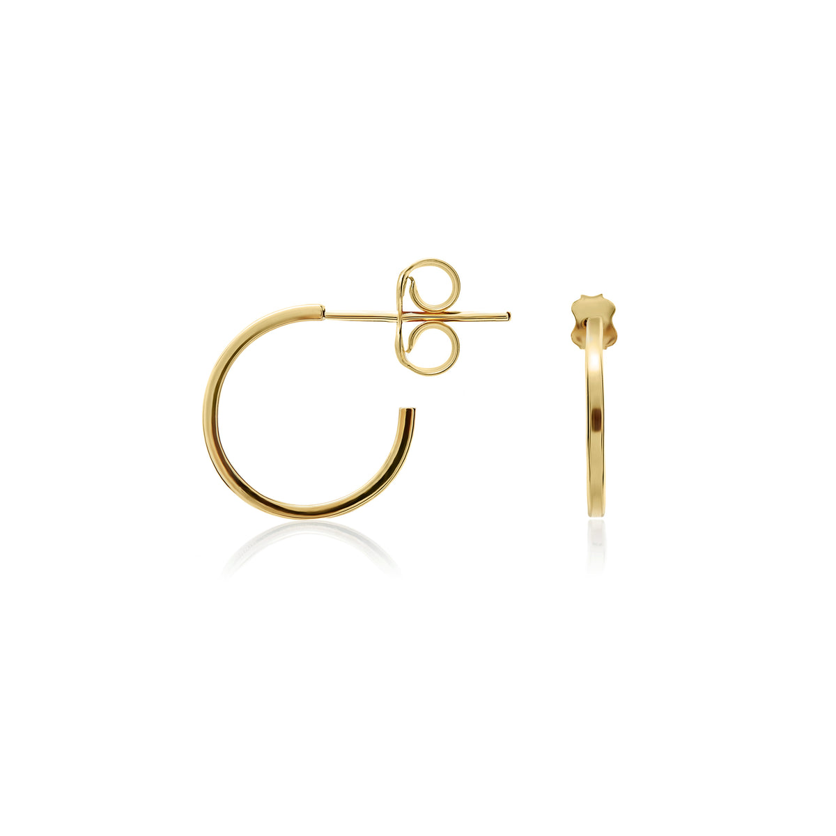 9CT YG 1MM SQUARE TUBE PEG & SCROLL HOOP EARRINGS. 12MM DIAMETER