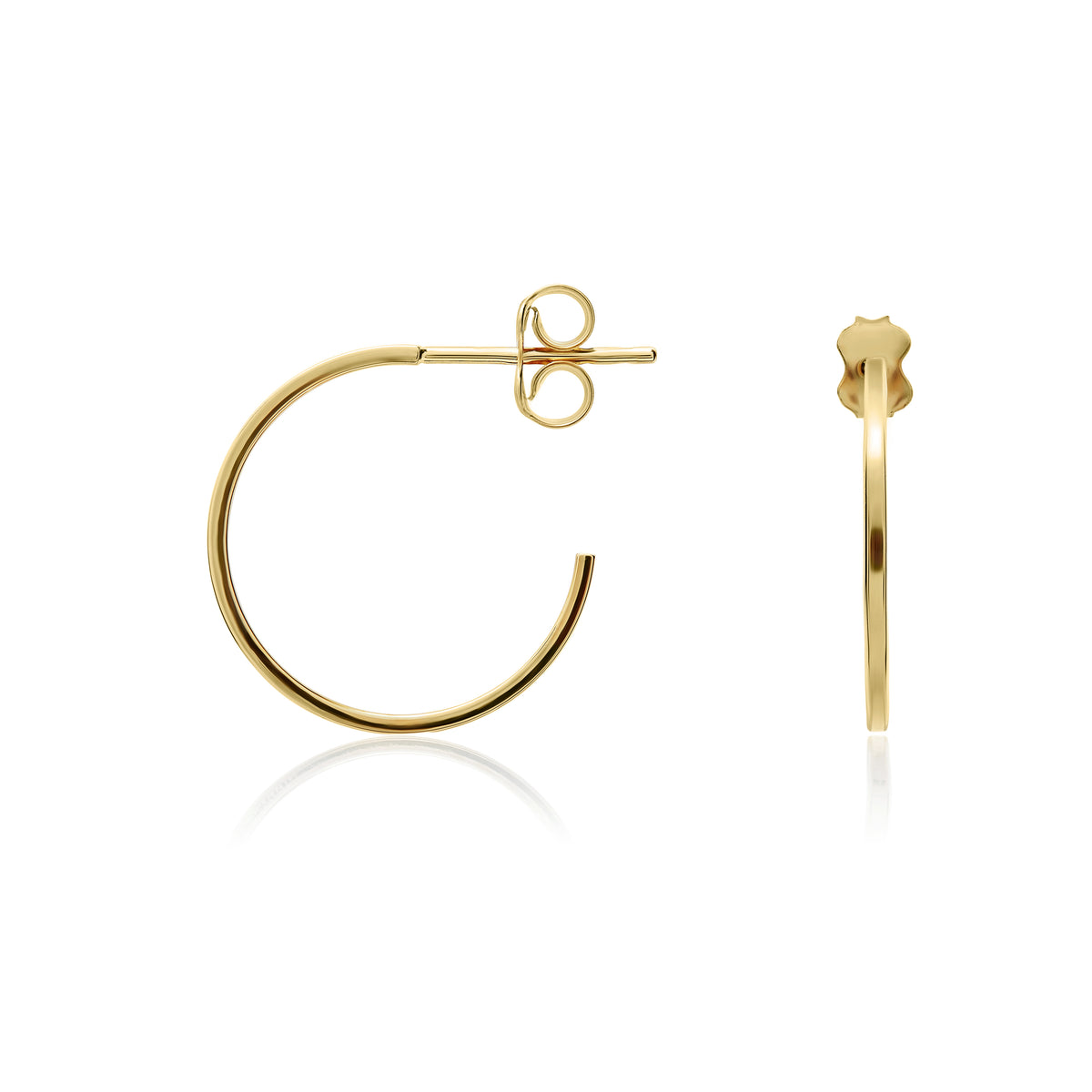 9CT YG 1MM SQUARE TUBE PEG & SCROLL HOOP EARRINGS. 17MM DIAMETER
