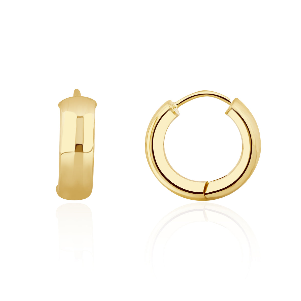 9CT YELLOW GOLD POLISHED ROUNDED FLAT 5MM WIDE HUGGY EARRINGS. 16MM OUTER DIAMETER