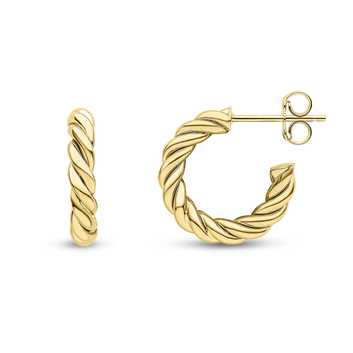 9CT YG THICK ROPE TWIST 3/4 HOOP EARRINGS WITH PEG AND SCROLL