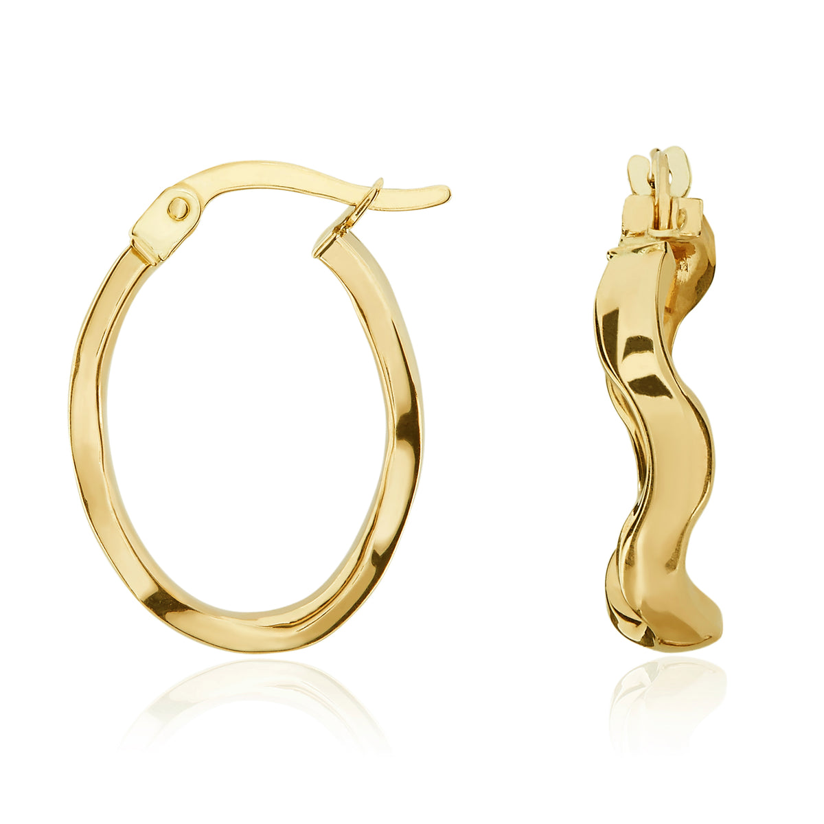 9CT YELLOW GOLD POLISHED WAVY OVAL HOOP EARRINGS