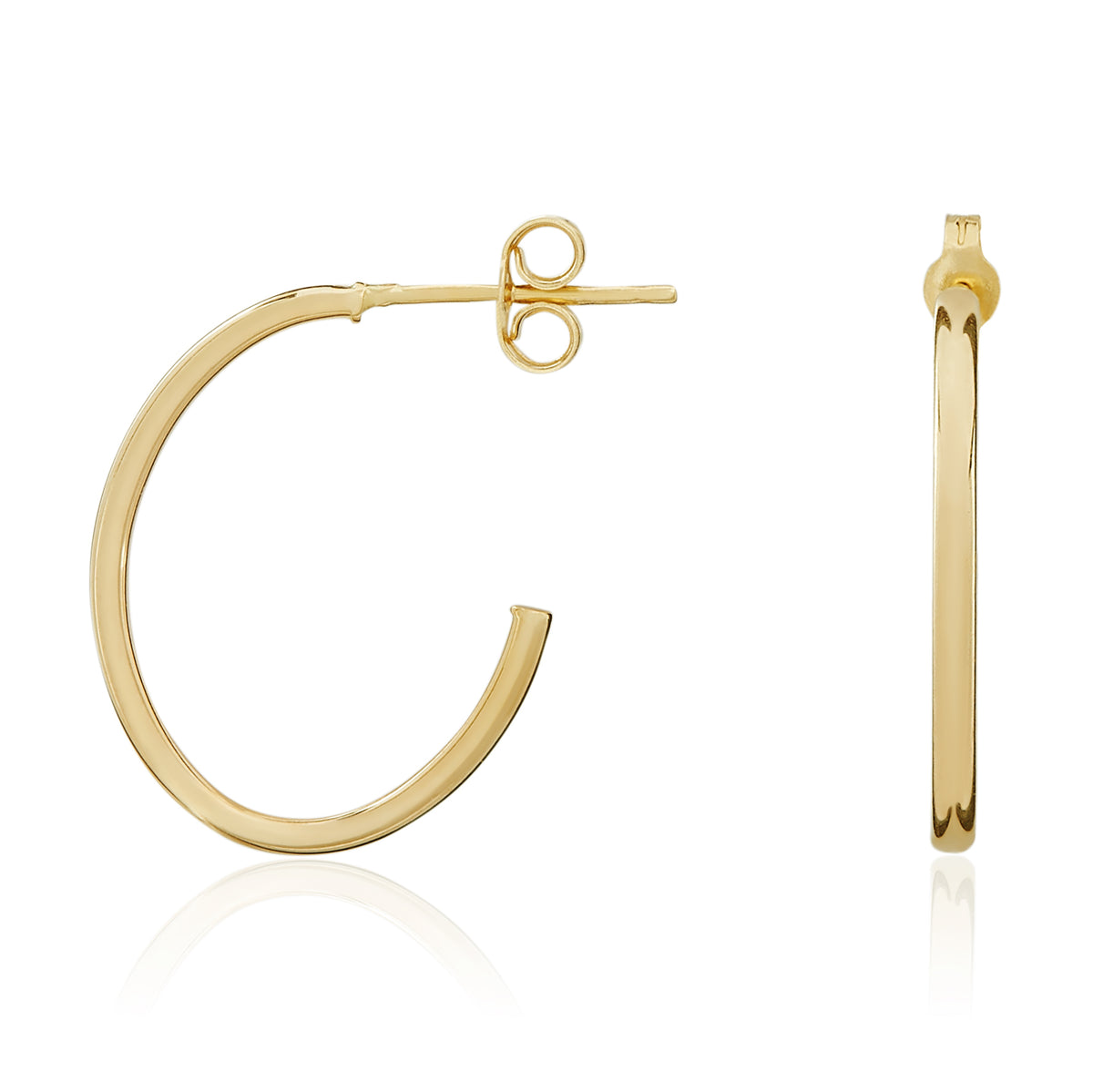 9CT YELLOW GOLD OVAL PEG & SCROLL HOOP EARRINGS