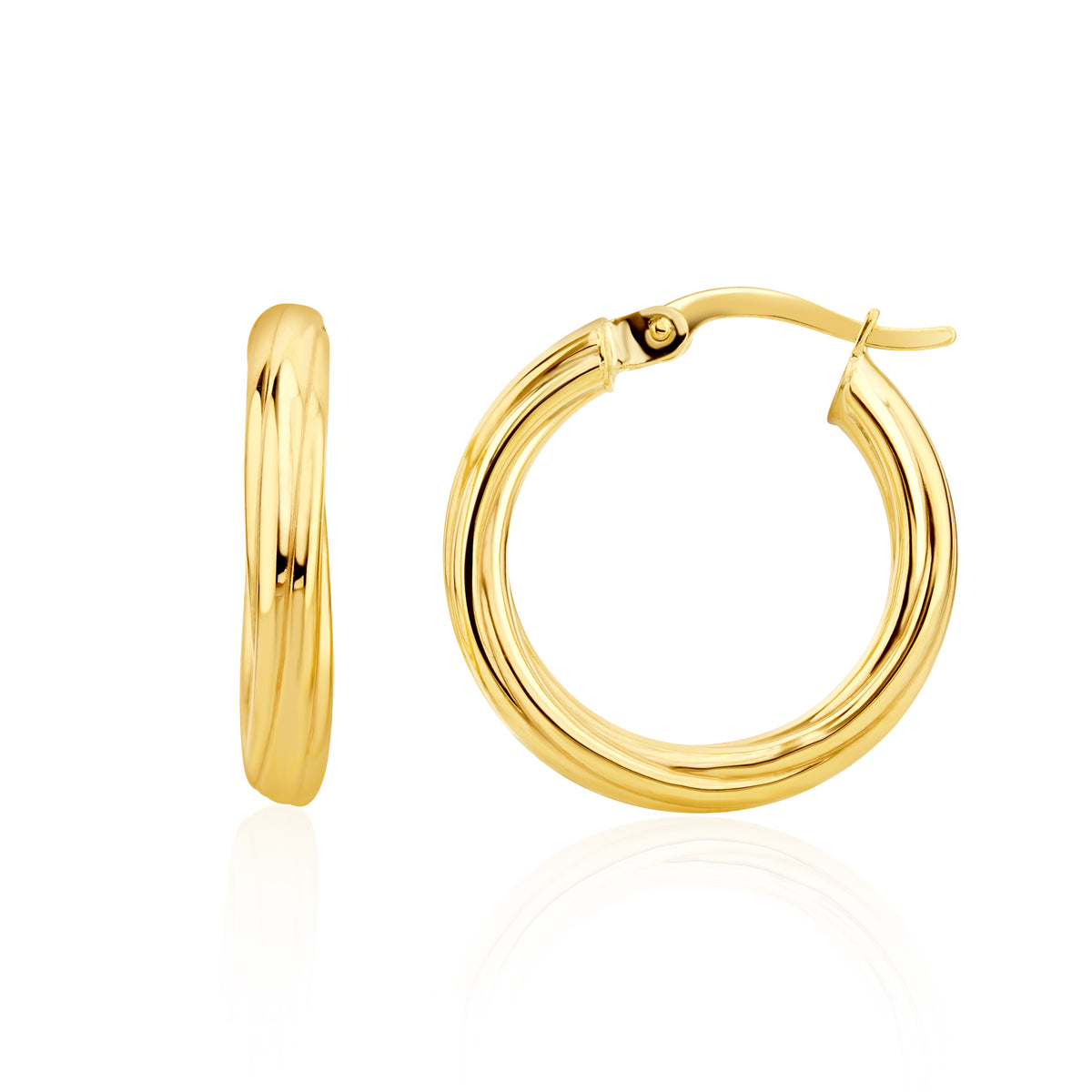 9CT YG 3MM TWIST HOOP EARRINGS. 21MM OUTER DIAMETER