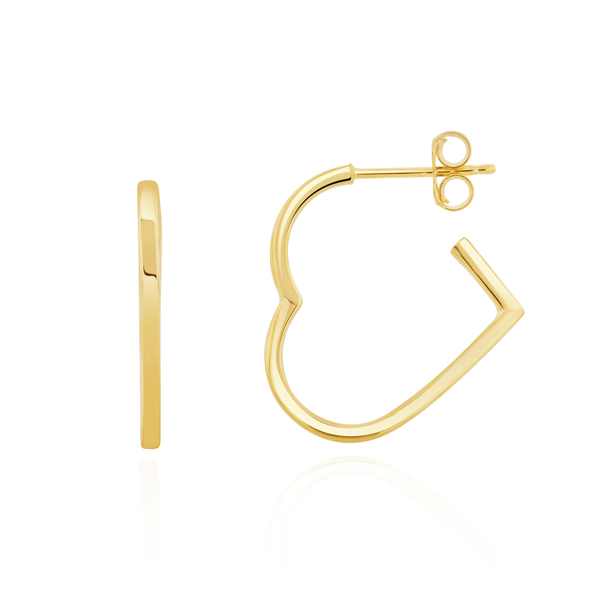9CT YG SQUARE TUBE HEART HOOP EARRINGS