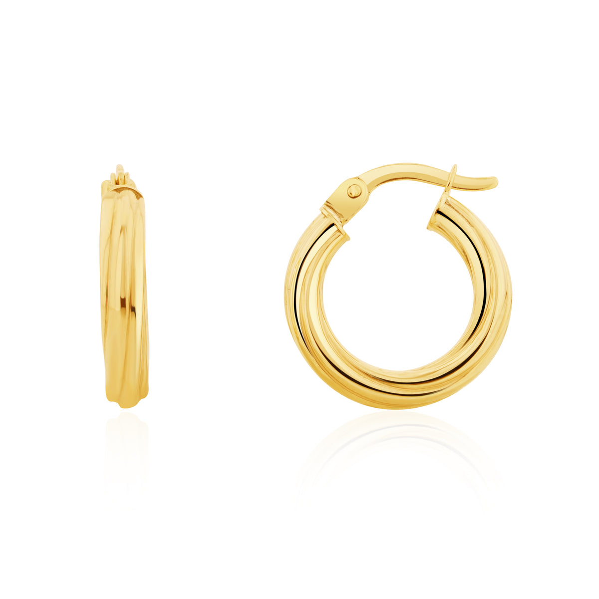 9CT YG 3MM TWIST HOOP EARRINGS. 16MM OUTER DIAMETER