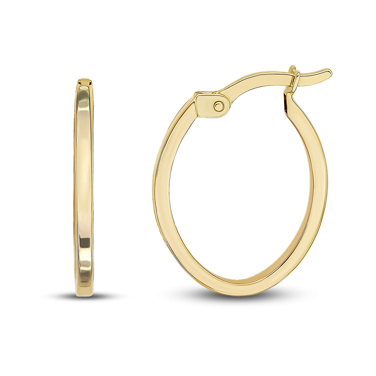 9CT YELLOW GOLD 1.5MM SQUARE TUBE OVAL HOOP EARRINGS