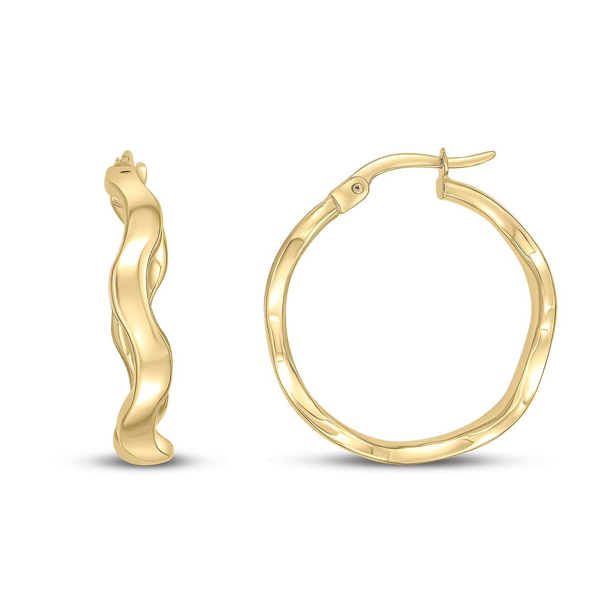 9CT YELLOW GOLD POLISHED WAVY ROUND HOOP EARRINGS