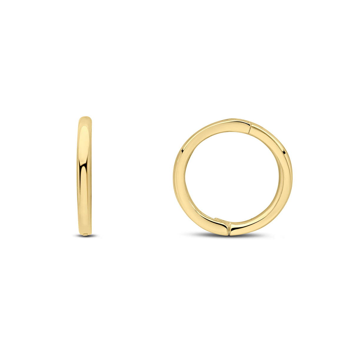 9CT YG HINGED SLEEPER HOOP EARRINGS. 10MM OUTER DIAMETER