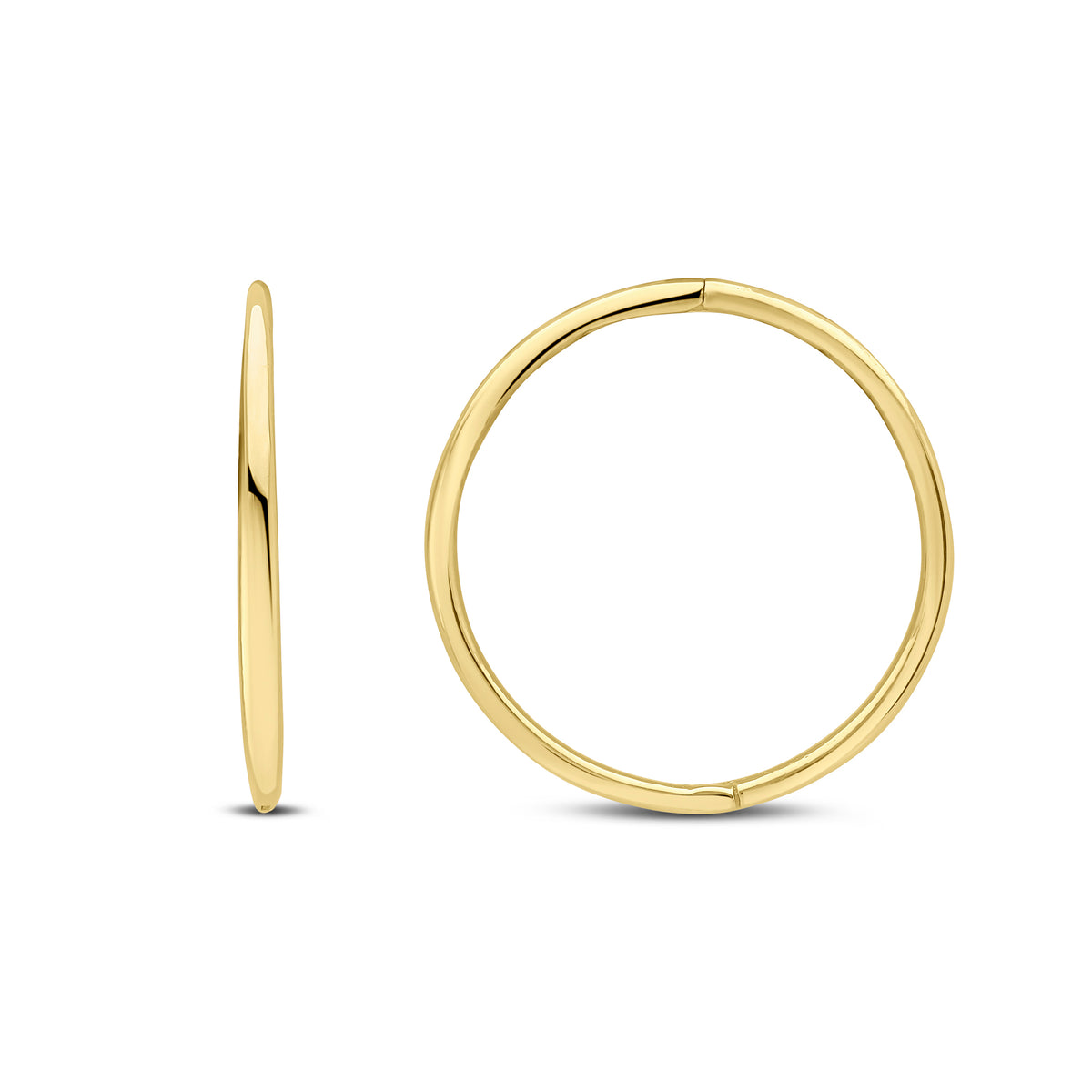 9CT YG HINGED SLEEPER HOOP EARRINGS. 18MM OUTER DIAMETER