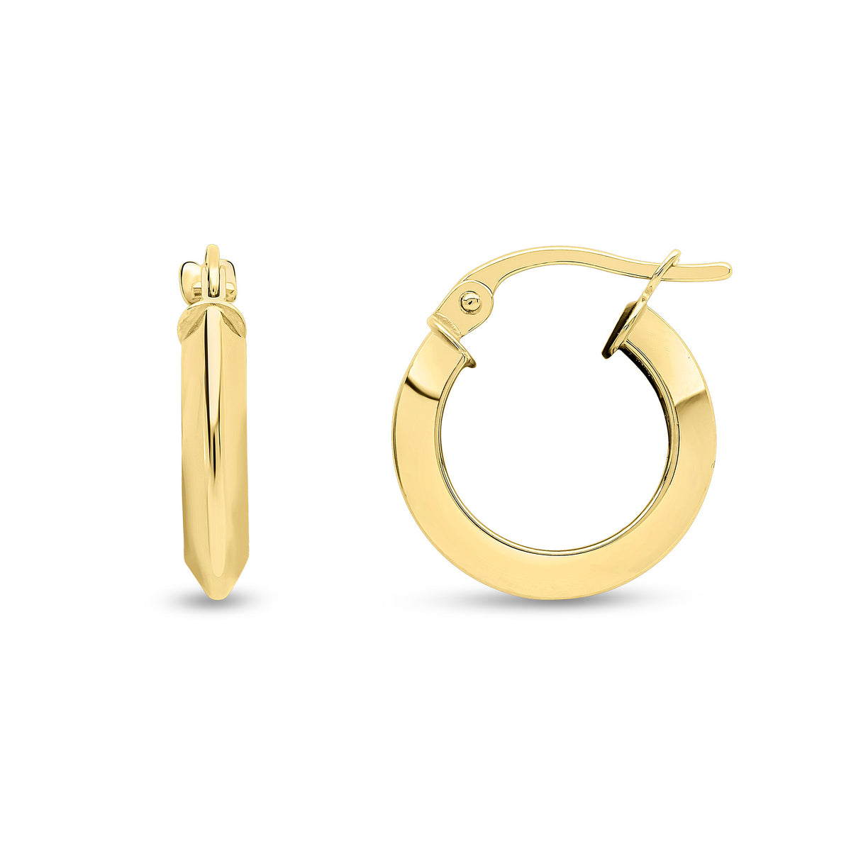 9CT YG KNIFE EDGE HOOP EARRINGS. 15MM OUTER DIAMETER