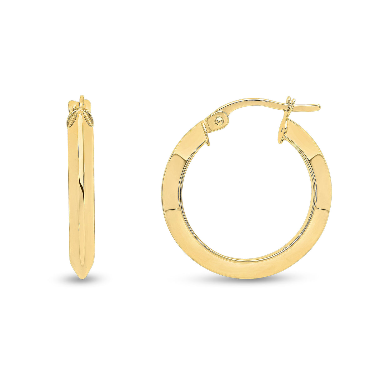 9CT YG KNIFE EDGE HOOP EARRINGS. 20MM OUTER DIAMETER