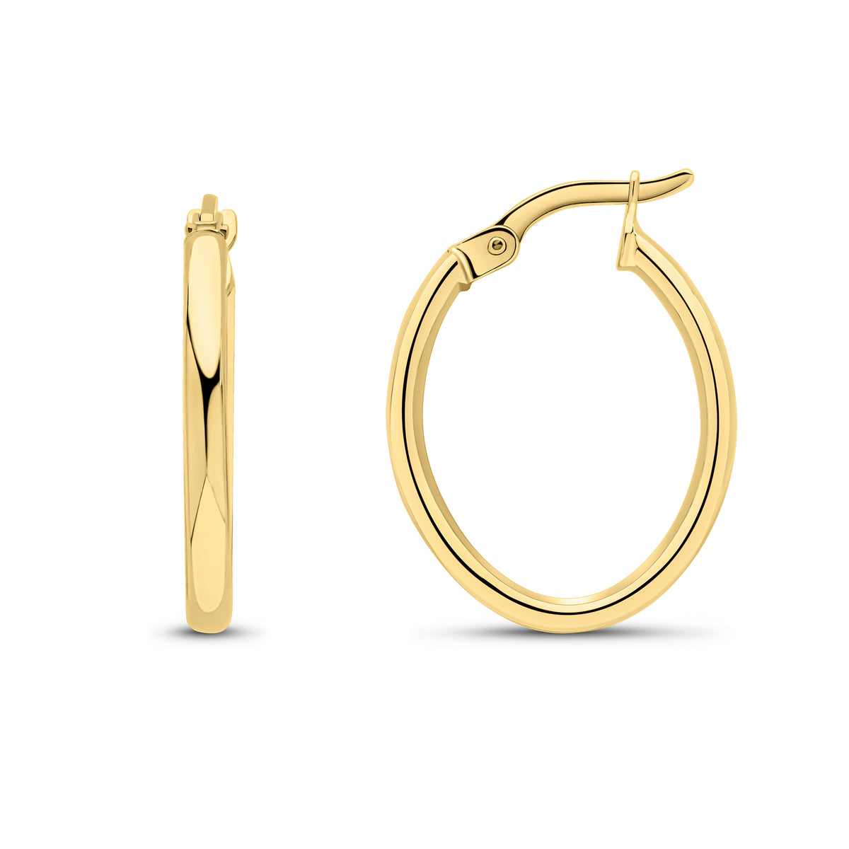 9CT YG 2MM POLISHED TUBE OVAL HOOP EARRINGS. 19MM LONG
