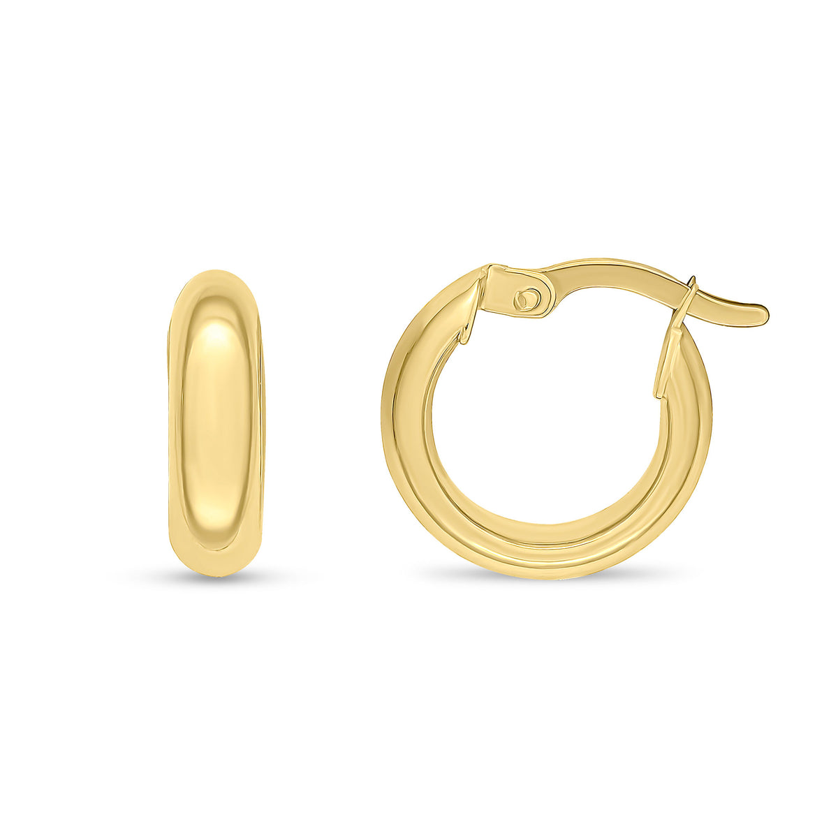 9CT YG POLISHED 4MM WEDDING RING STYLE HOOP EARRINGS. 14MM OUTER DIAMETER