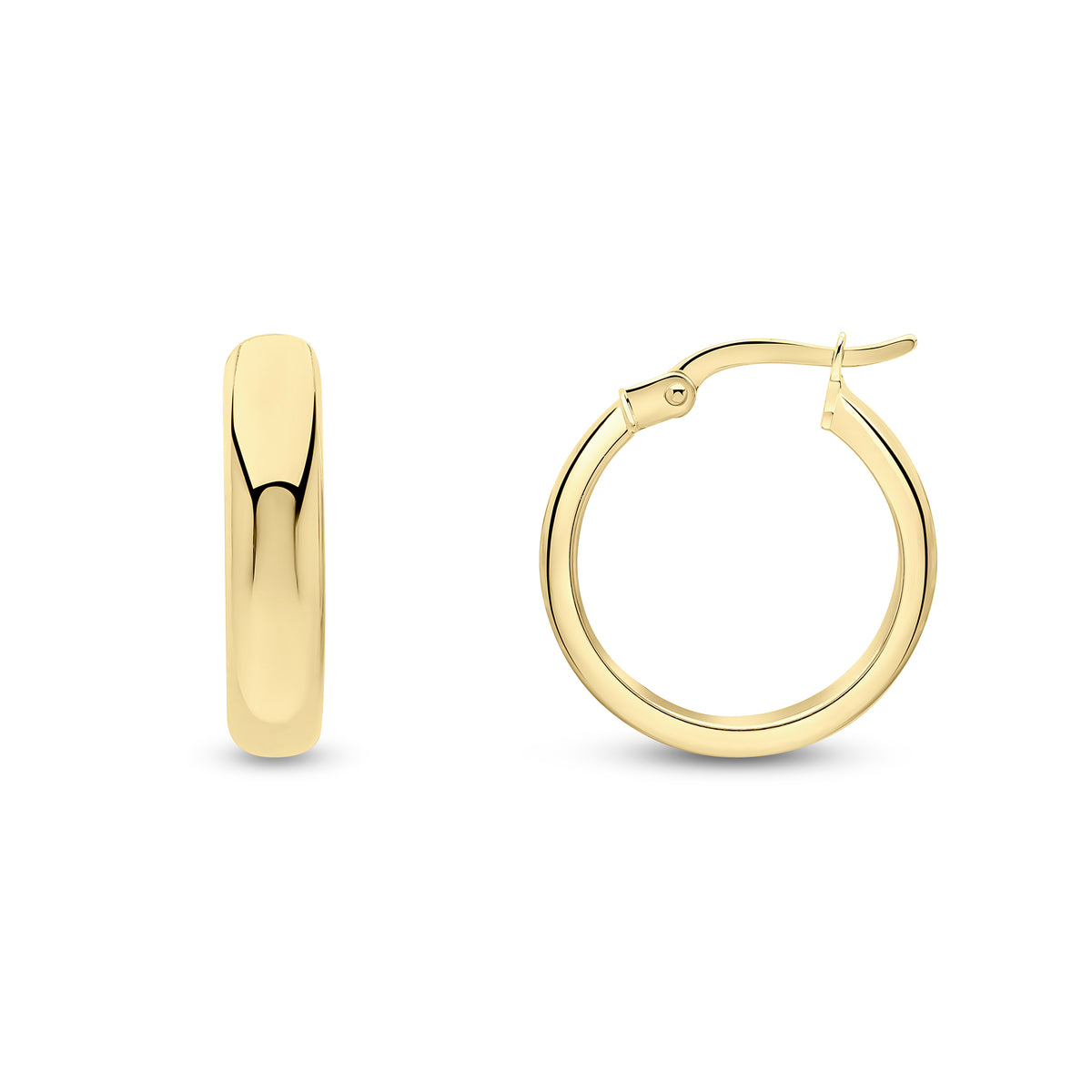 9CT YG POLISHED 4MM WEDDING RING STYLE HOOP EARRINGS. 18MM OUTER DIAMETER