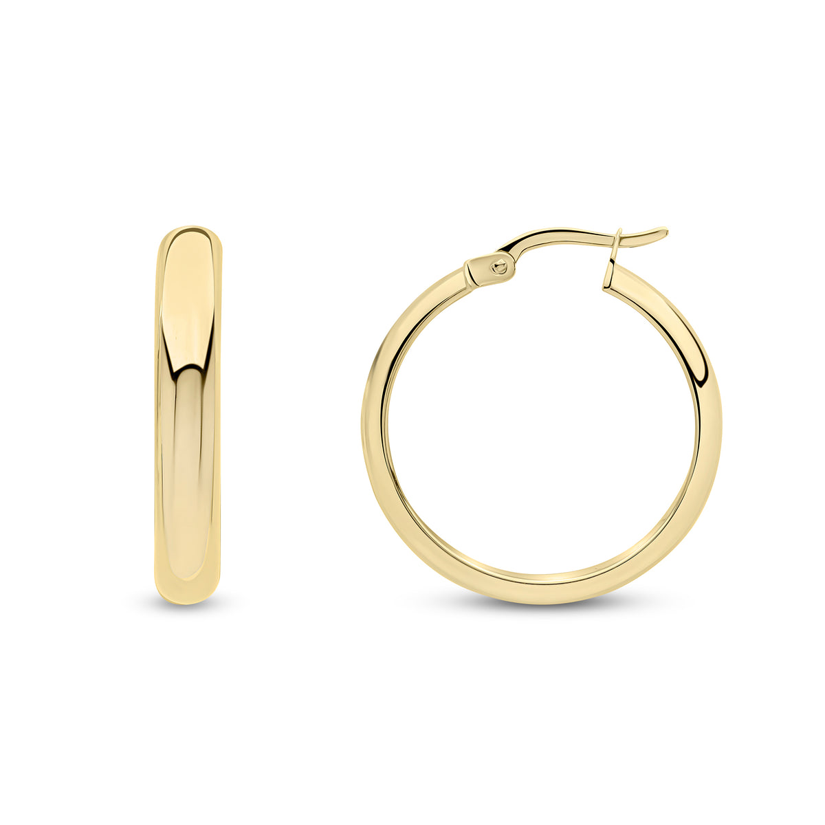 9CT YG POLISHED 4MM WEDDING RING STYLE HOOP EARRINGS. 24MM OUTER DIAMETER