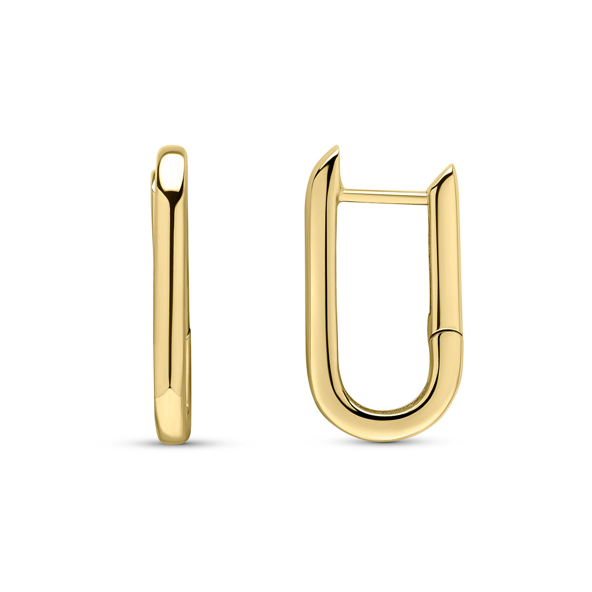 9CT YG ANGULAR OBLONG HUGGY STYLE HOOP EARRINGS