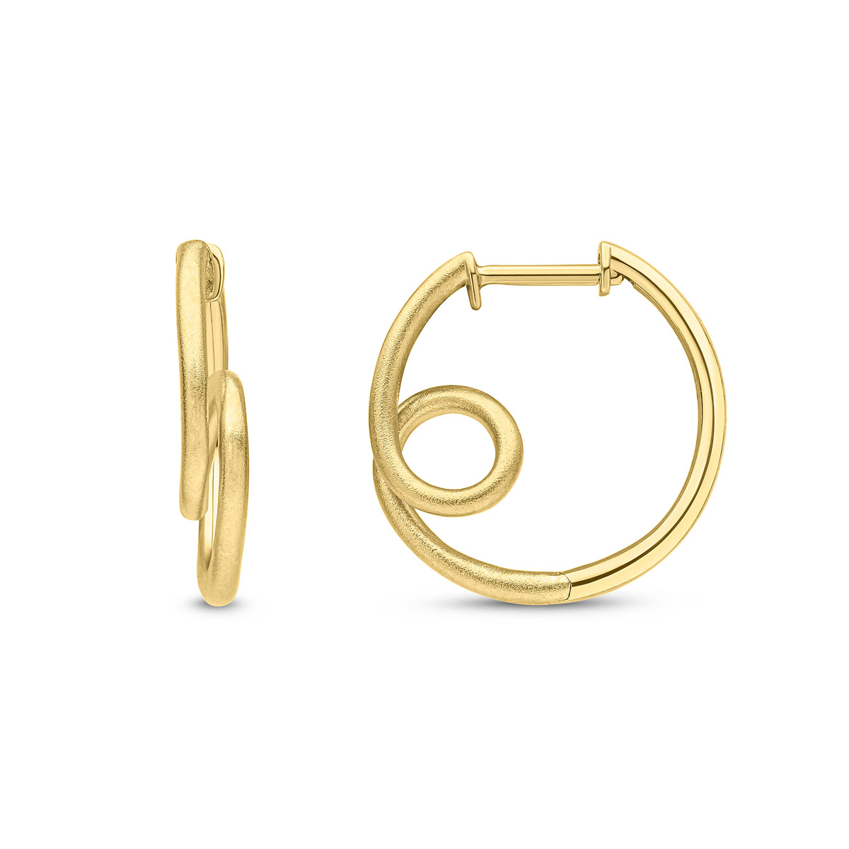9CT YG SATIN & POLISHED FINISH LOOPED WIRE HINGED HOOP EARRING