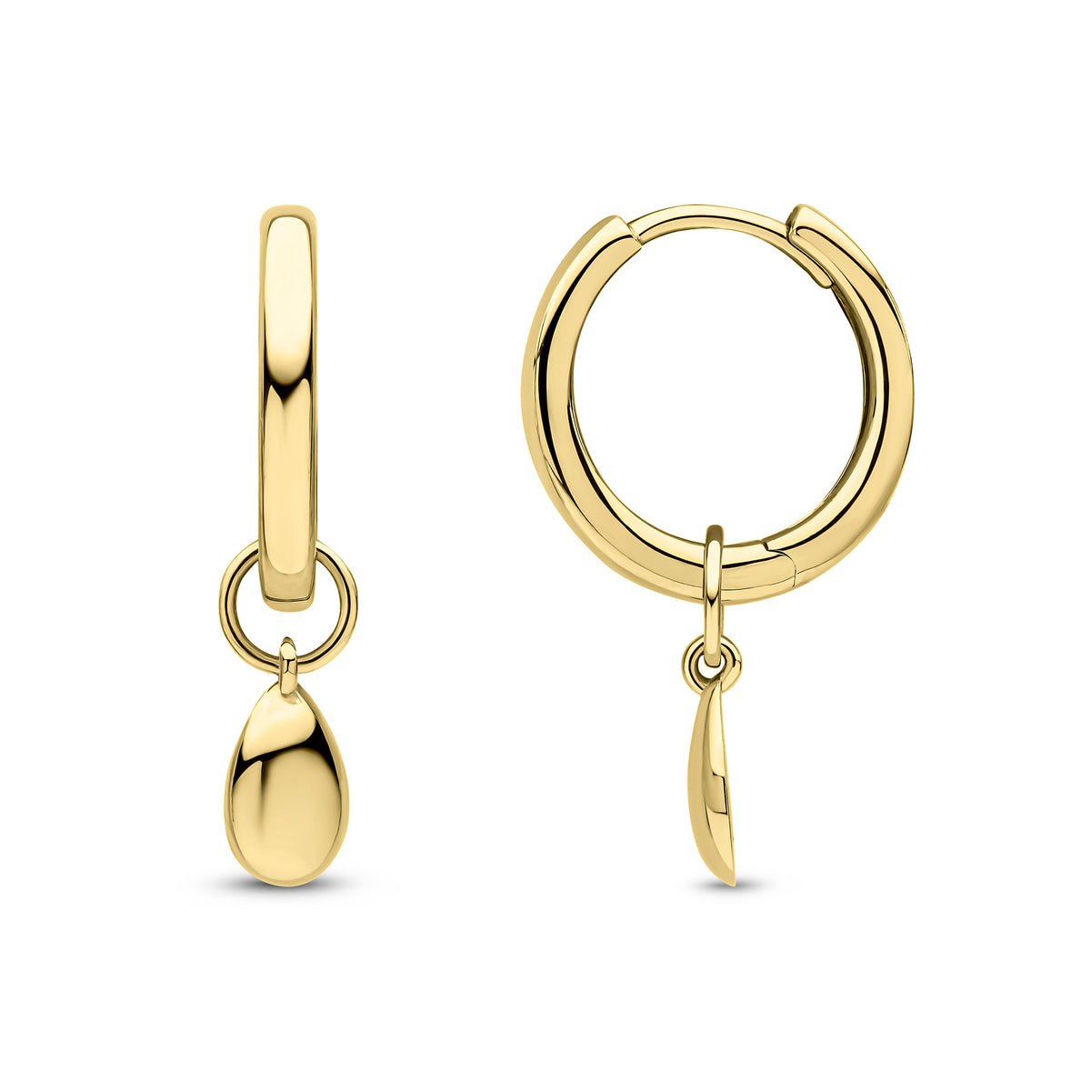 9CT YG POLISHED HINGED HOOP EARRINGS WITH DETACHABLE PEARSHAPE DROP