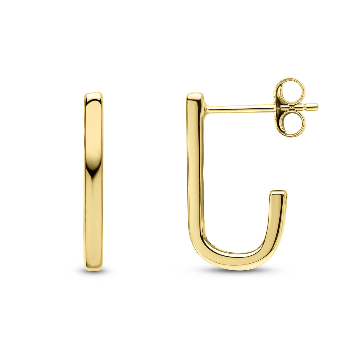 9CT YG SQUARED TUBE ANGULAR HALF HOOP EARRINGS