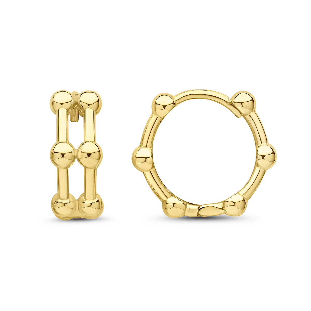 9CT YG TWO ROW BAR & BALL HUGGY EARRINGS