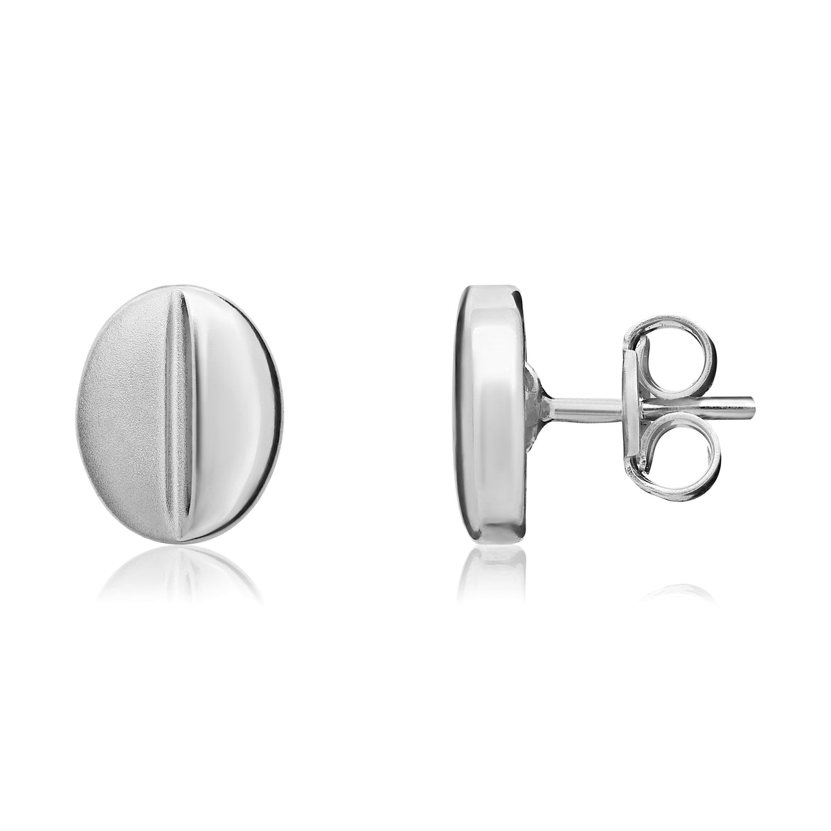 9CT WHITE GOLD POLISHED AND SATIN FINISH COFFEE BEAN STUD EARRINGS