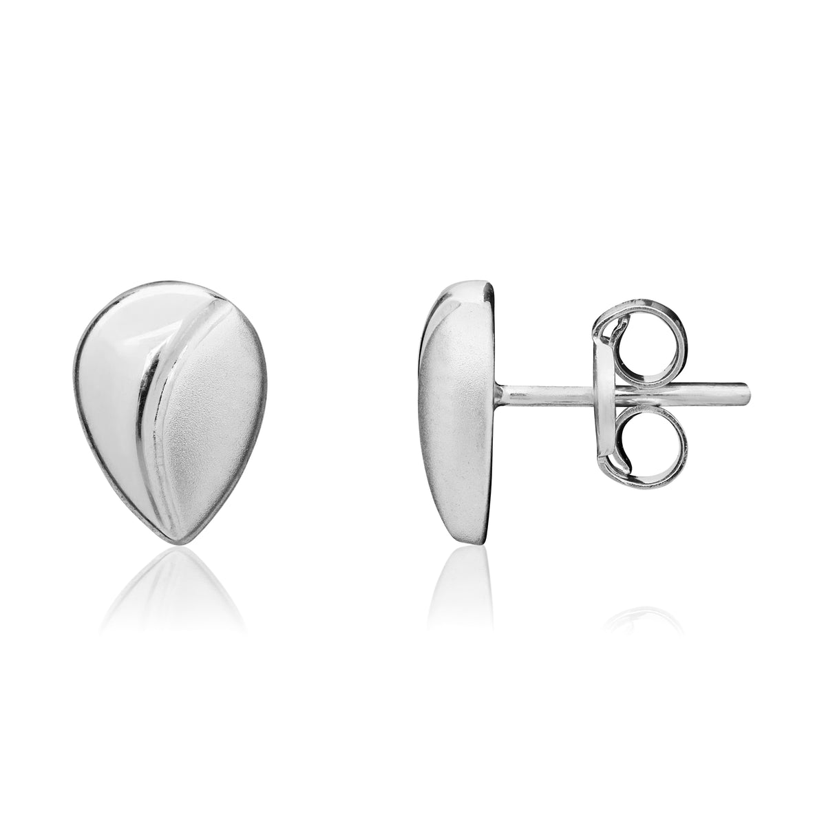 9CT WHITE GOLD POLISHED AND SATIN FINISH PEARSHAPE STUD EARRINGS