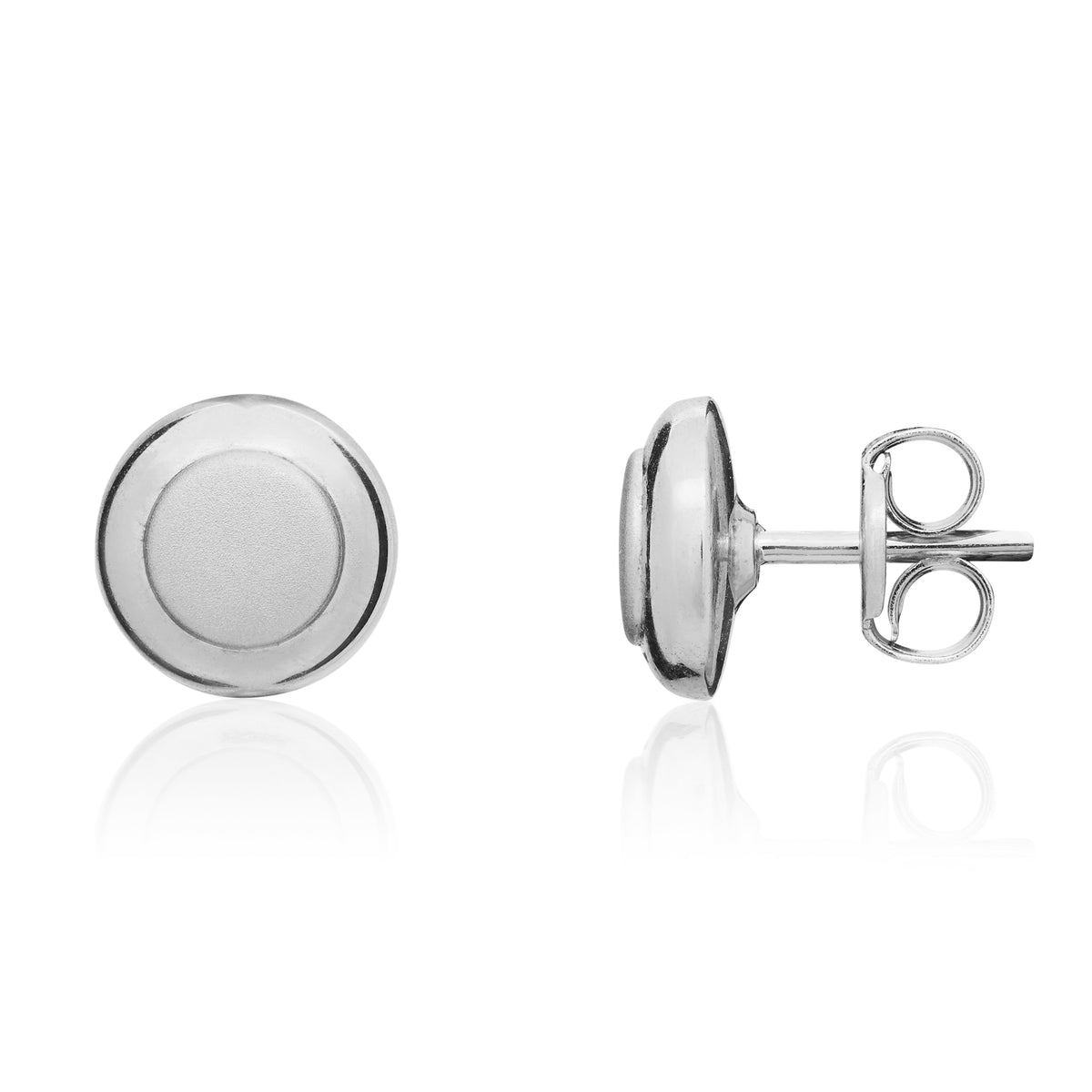 9CT WHITE GOLD ROUND POLISHED FINISH STUD EARRINGS WITH SATIN FINISH CENTRE