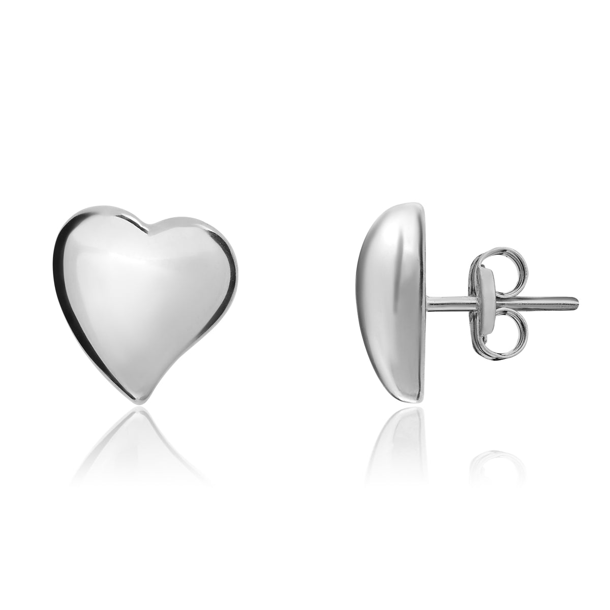 9CT WHITE GOLD POLISHED HEART STUD EARRINGS