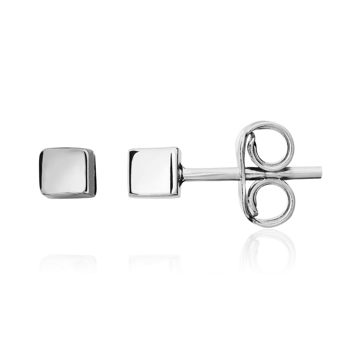 9CT WHITE GOLD 3MM POLISHED CUBE STUD EARRINGS