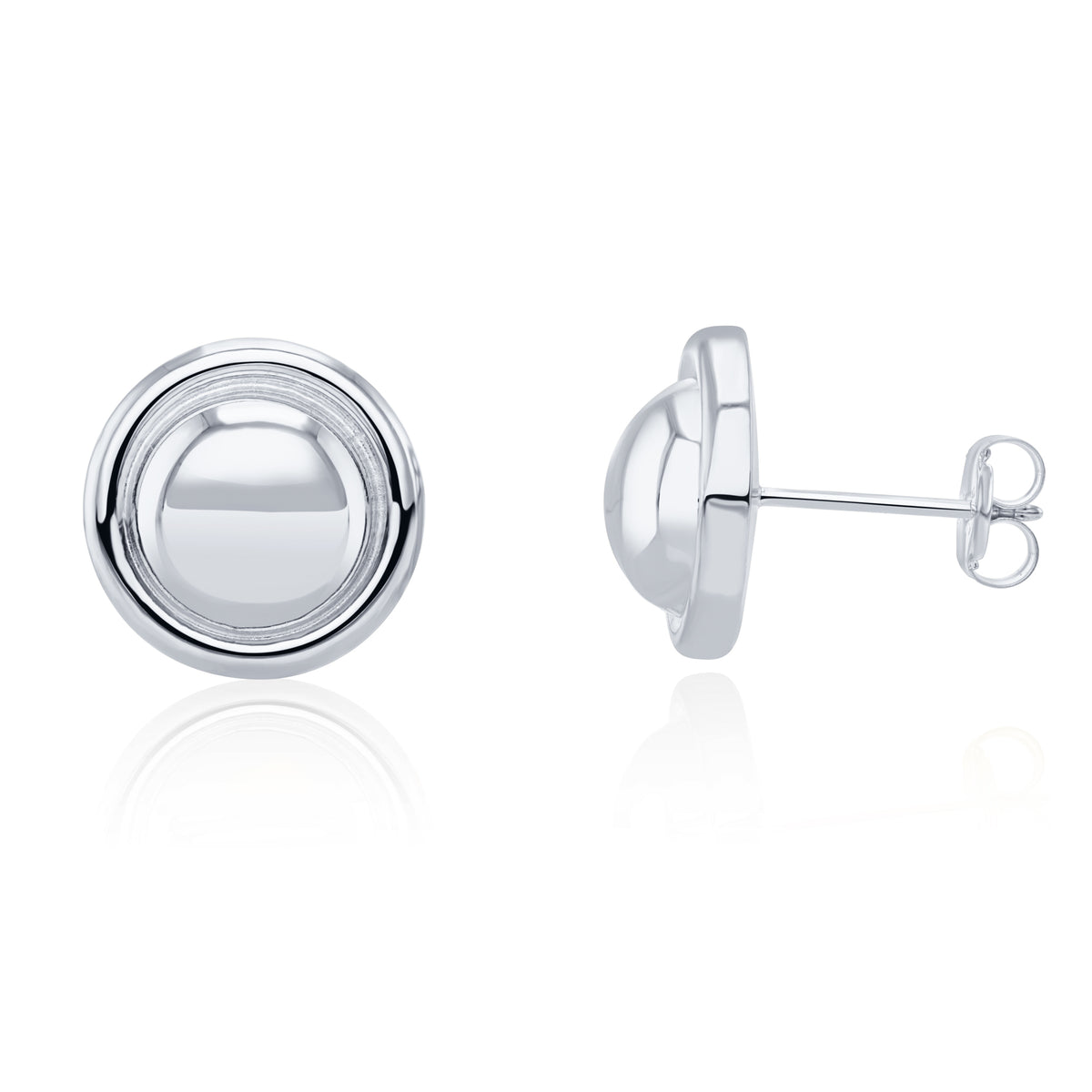 9CT WG POLISHED DOME AND BORDER EARRINGS. 12MM