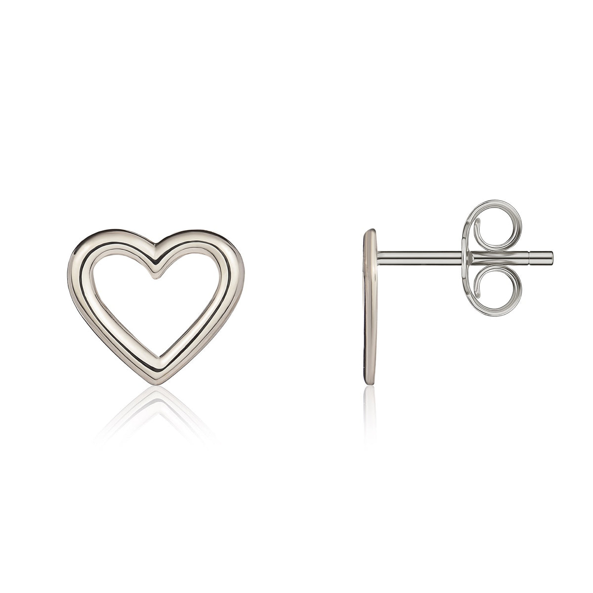 9CT WHITE GOLD POLISHED SIMPLE OPEN HEART STUD EARRINGS