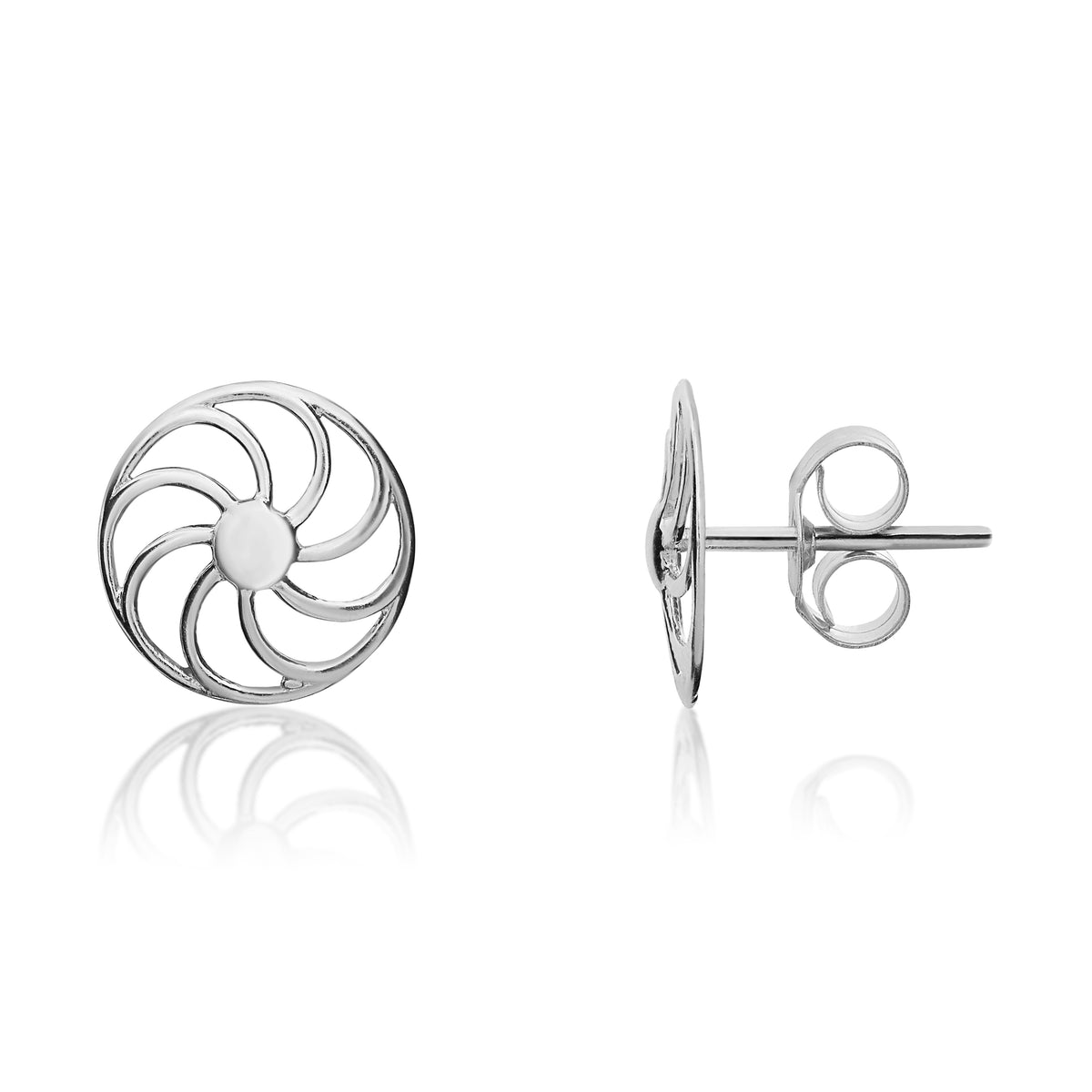 9CT WHITE GOLD SWIRL/CARTWHEEL STUD EARRINGS