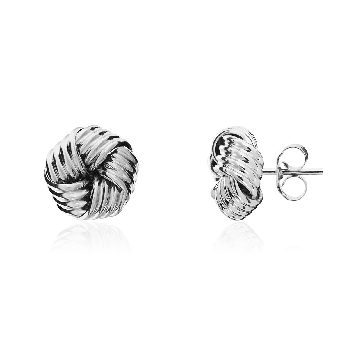 9CT WHITE GOLD RIBBED KNOT/SWIRL STUD EARRINGS