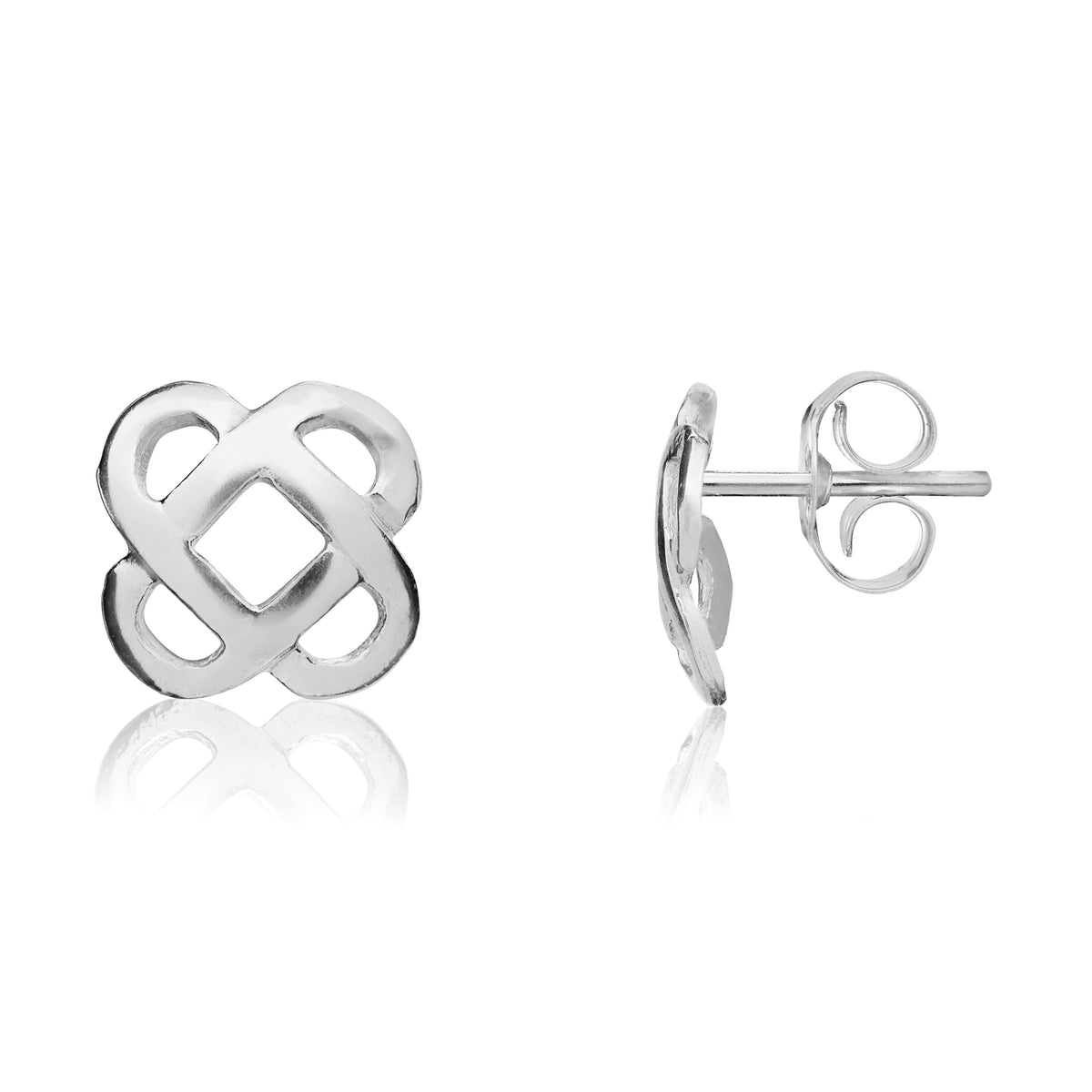 9CT WHITE GOLD CUSHION SHAPE CELTIC DESIGN STUD EARRINGS