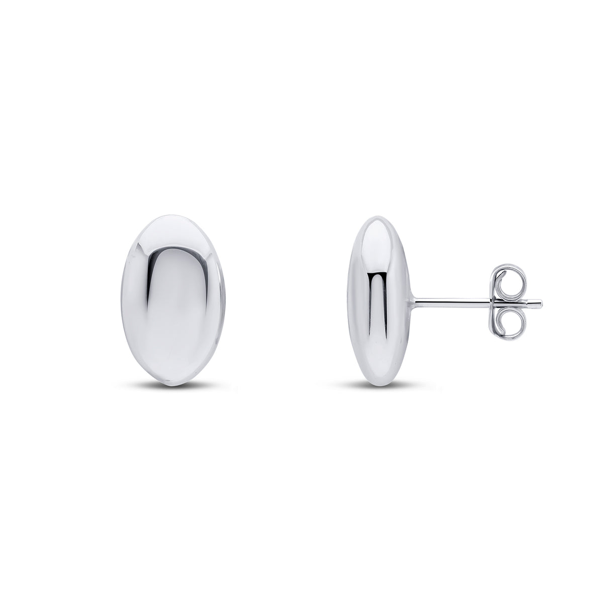 9CT WG POLISHED 14X9MM OVAL DOMED STUD EARRINGS