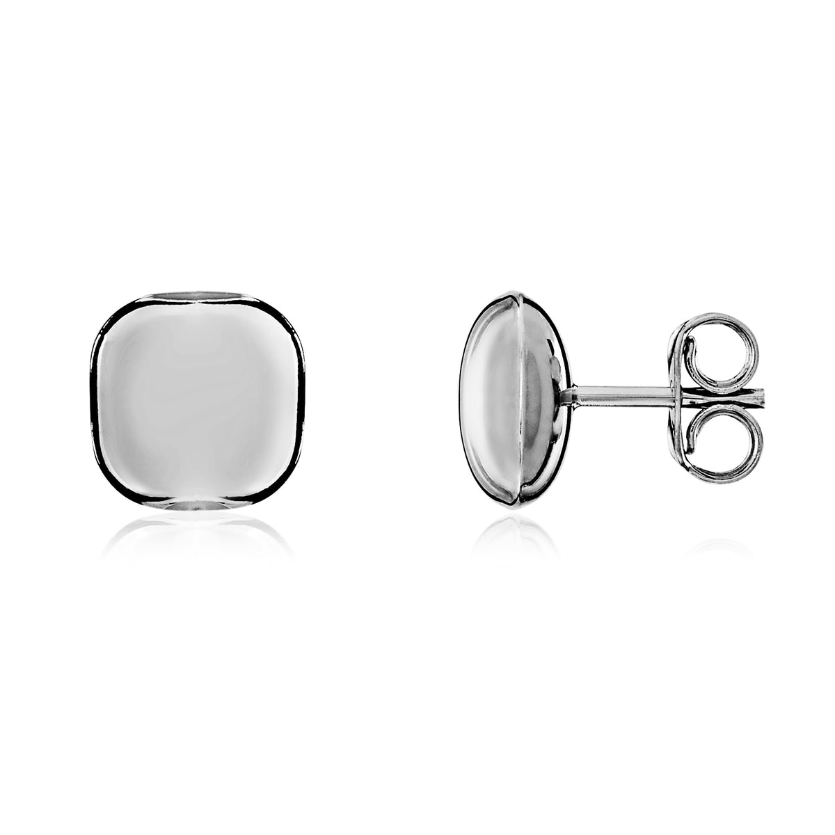 9CT WHITE GOLD POLISHED 8MM CUSHION STUD EARRINGS