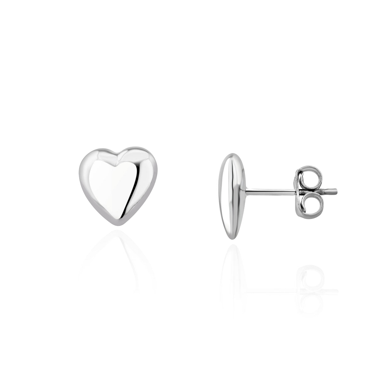 9CT WHITE GOLD POLISHED HEART STUD EARRINGS