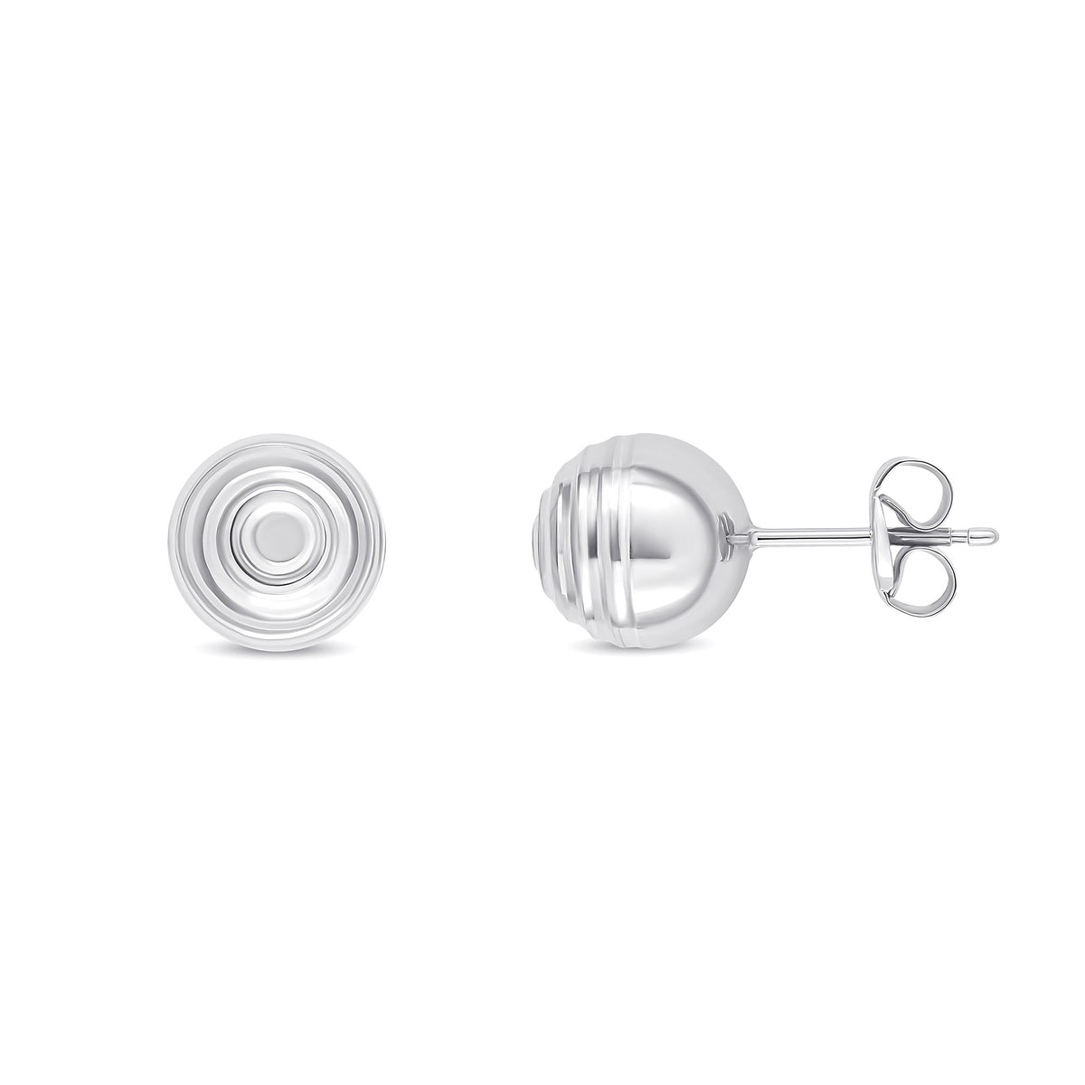 9CT WHITE GOLD STRIPED/POLISHED 8MM BALL STUD EARRINGS