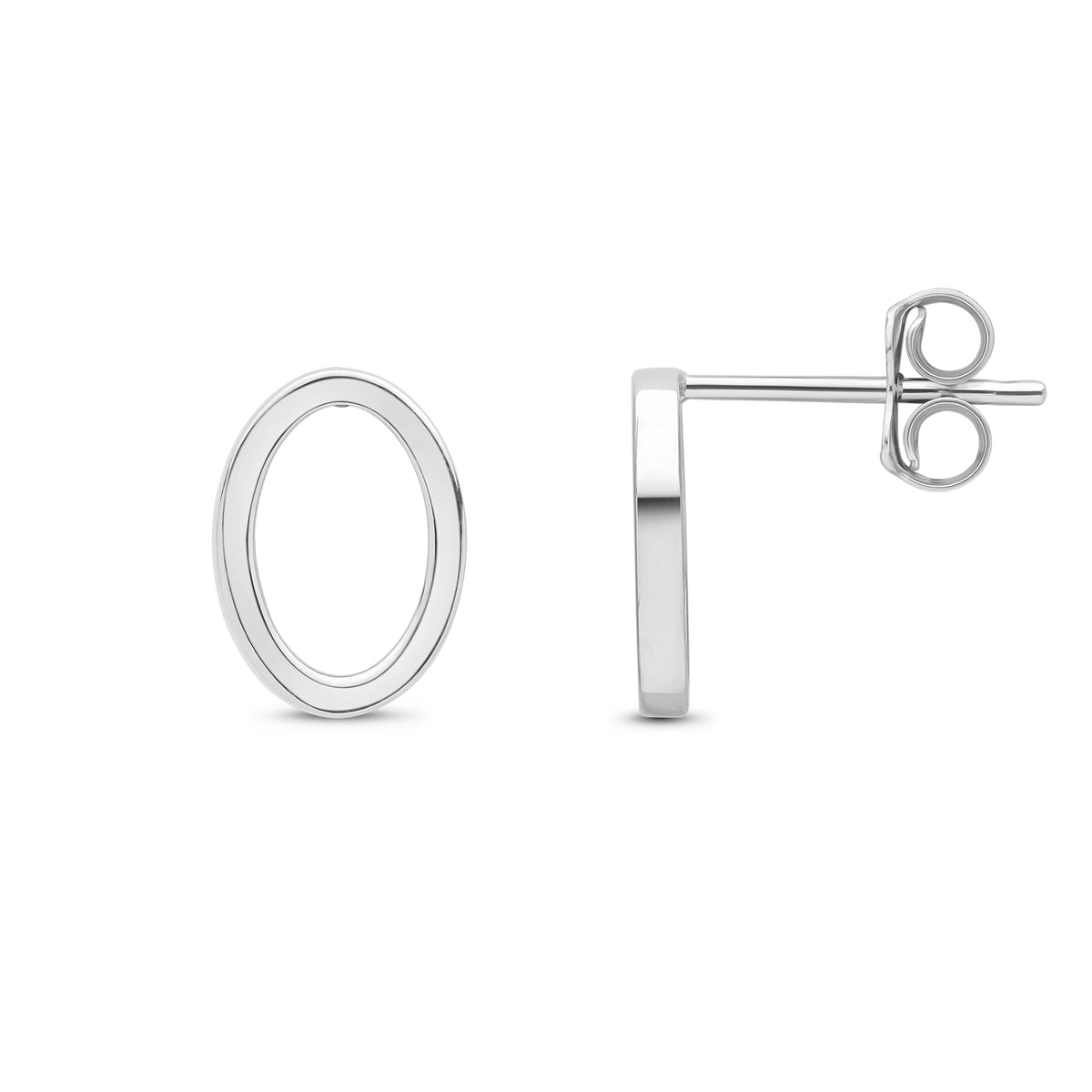 9CT WG SQUARE TUBE OPEN OVAL SHAPE STUD EARRINGS