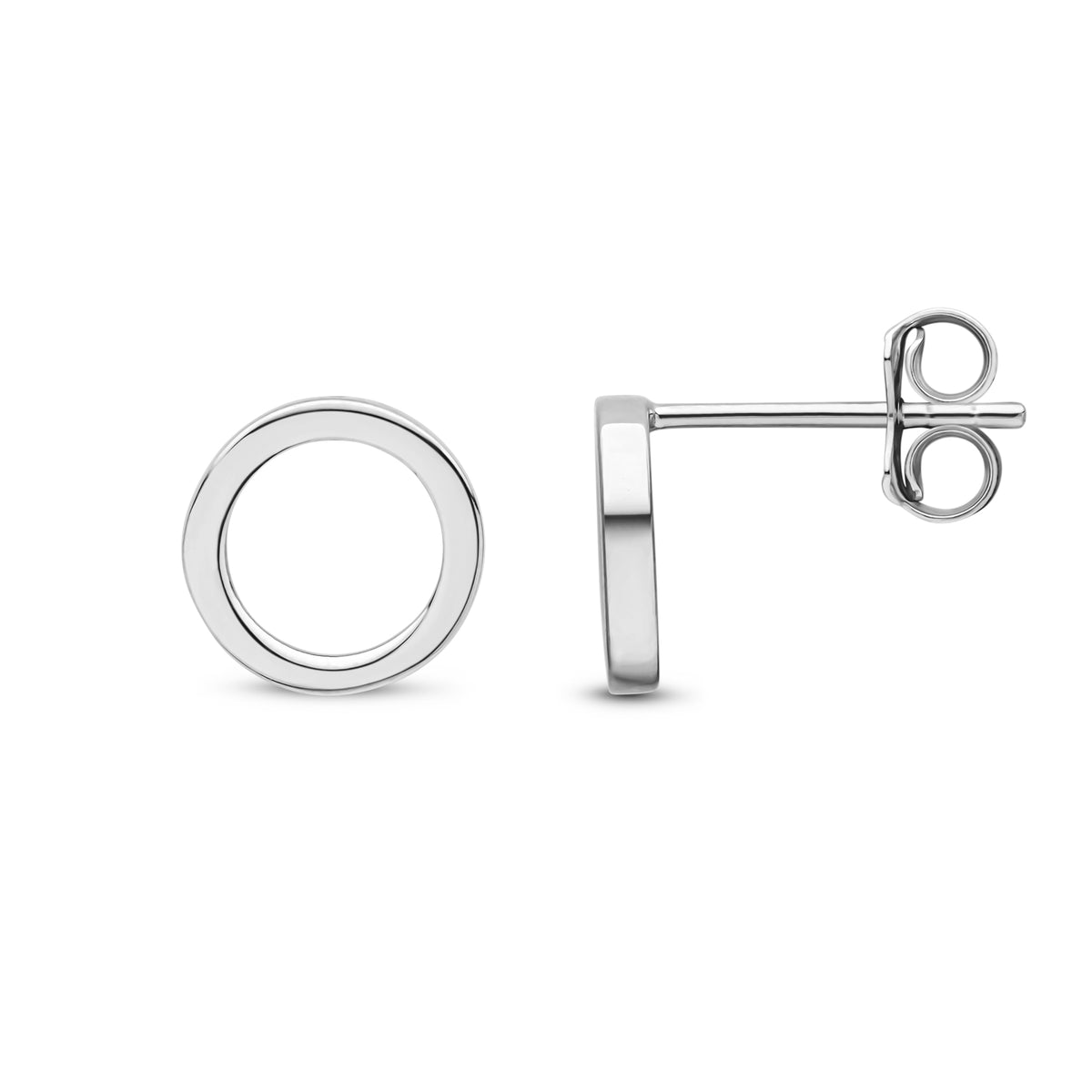 9CT WG SQUARE TUBE OPEN CIRCLE STUD EARRINGS
