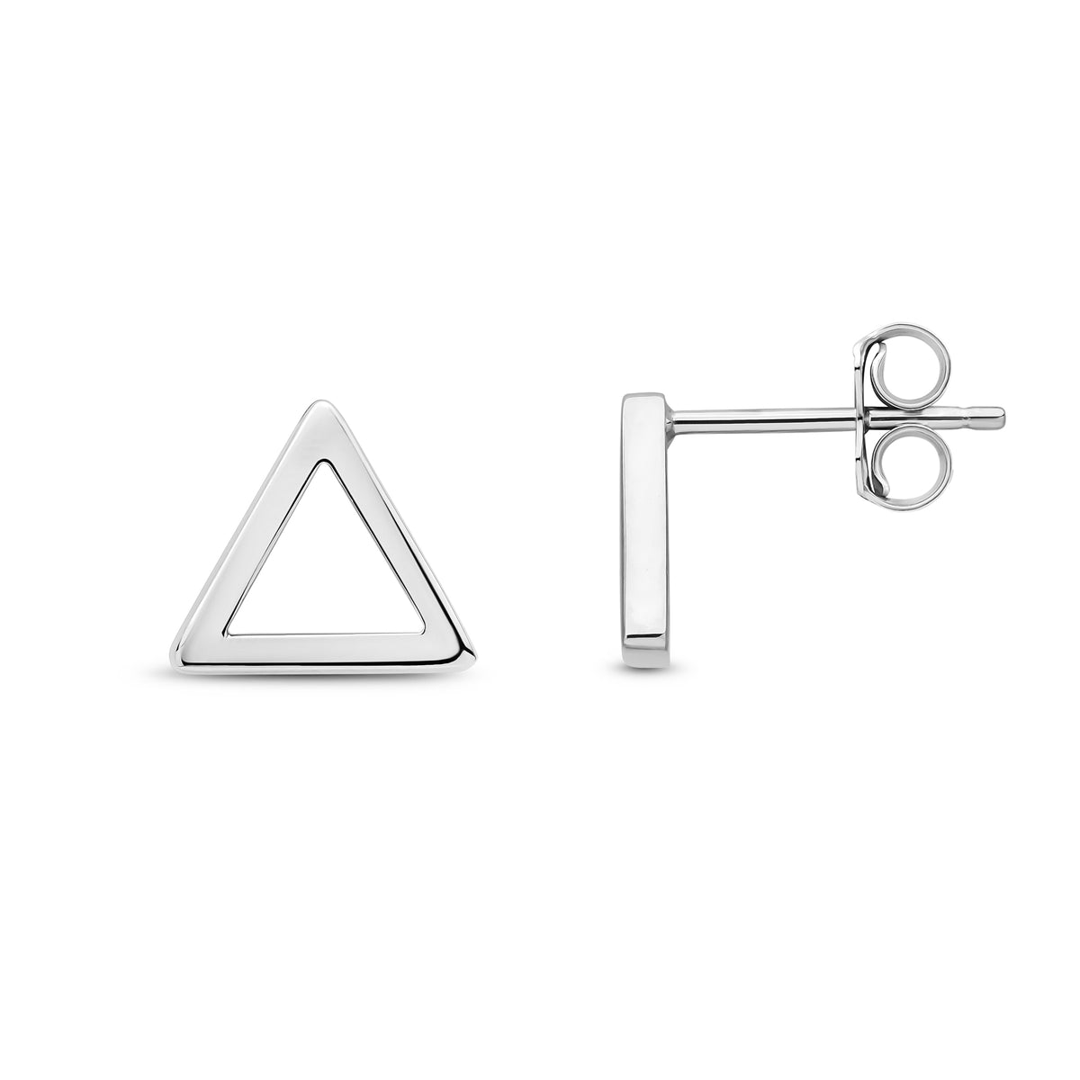 9CT WG SQUARE TUBE OPEN TRIANGLE STUD EARRINGS