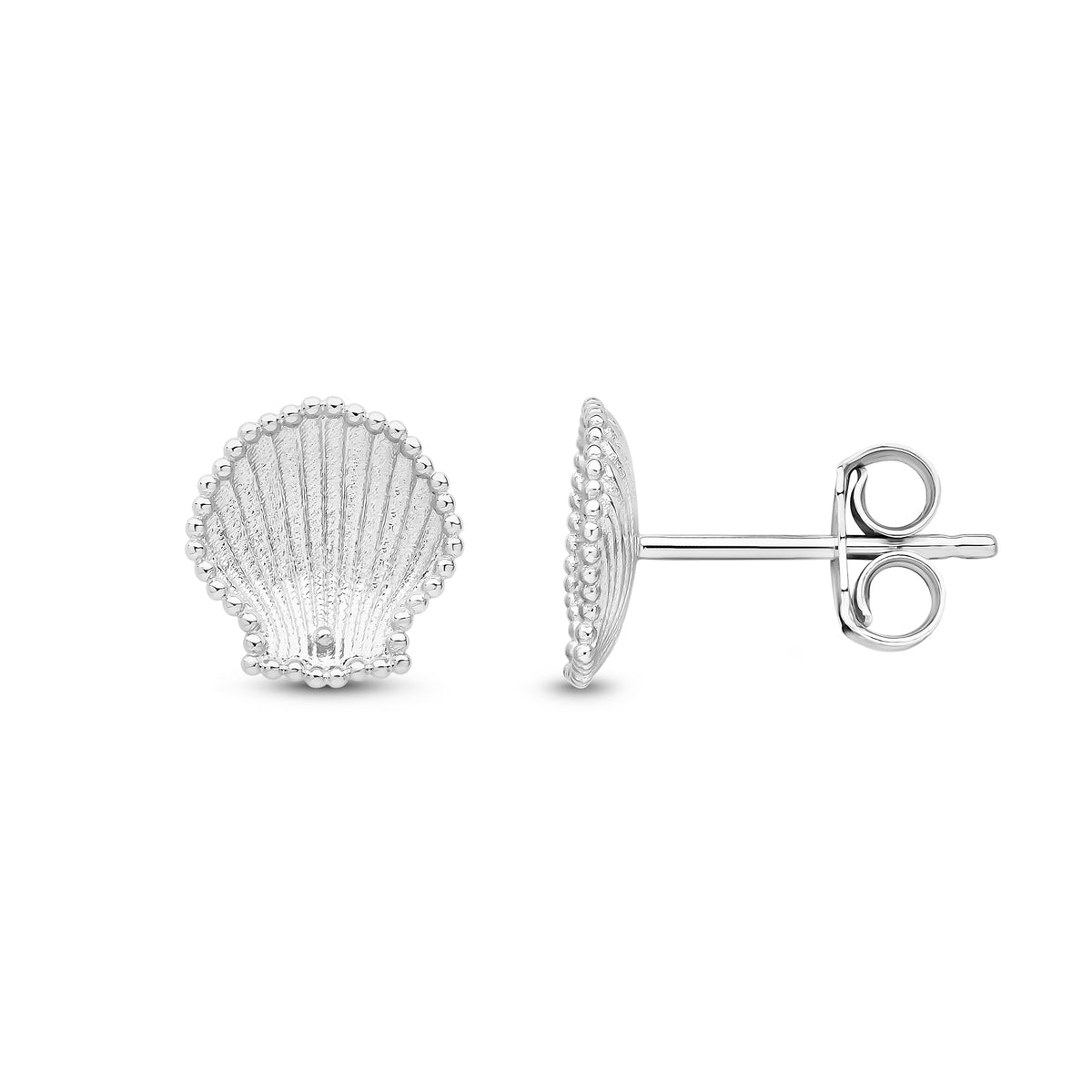 9CT WG TEXTURED SHELL STUD EARRINGS