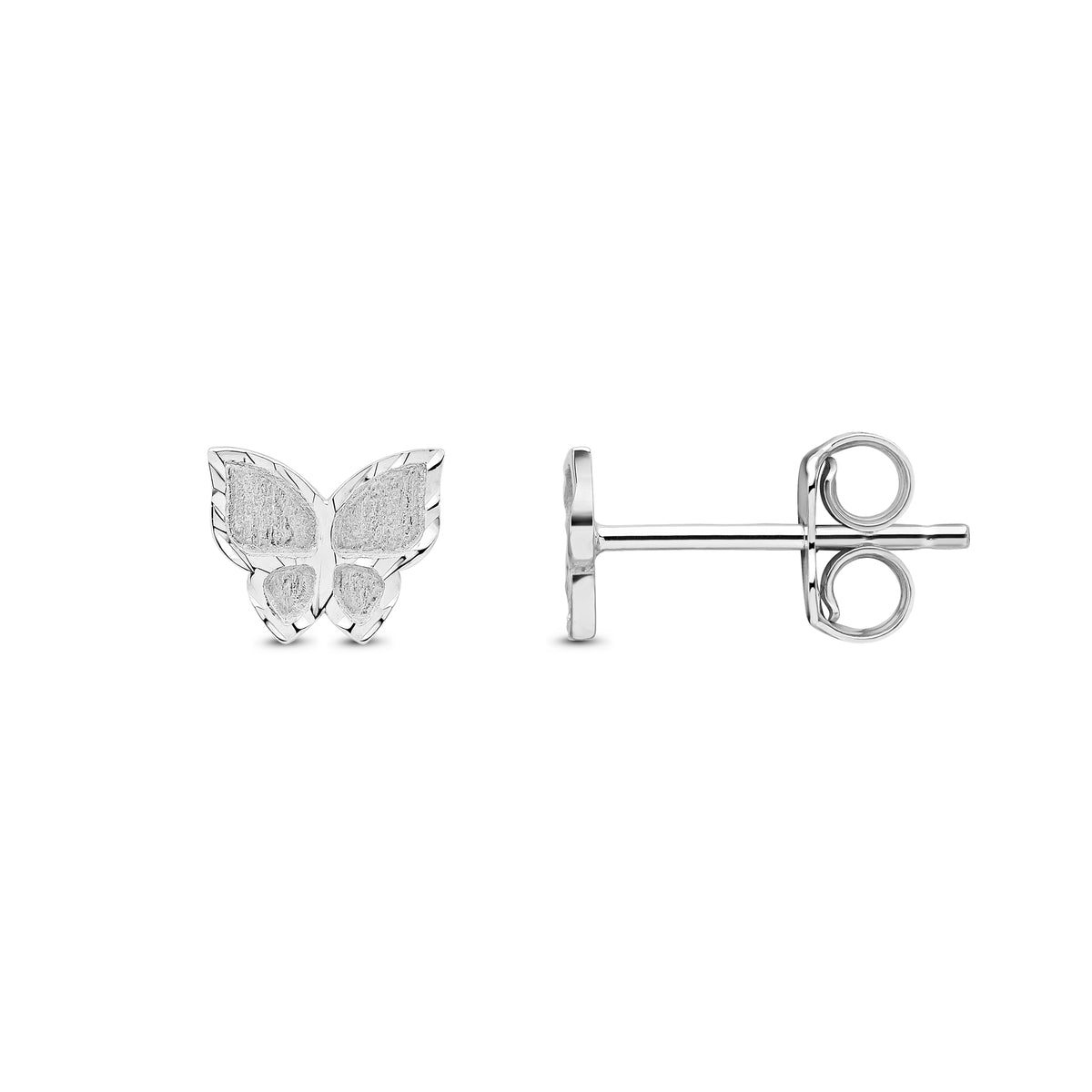 9CT WG SATIN & POLISHED BUTTERFLY STUD EARRINGS