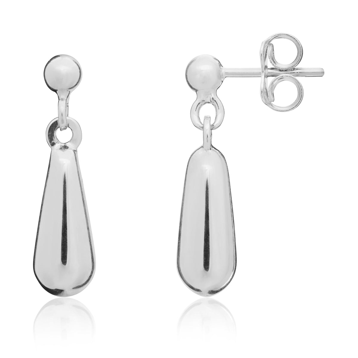 9CT WHITE GOLD SHORT POLISHED BOMBE DROP EARRRINGS WITH BALL STUD TOPS