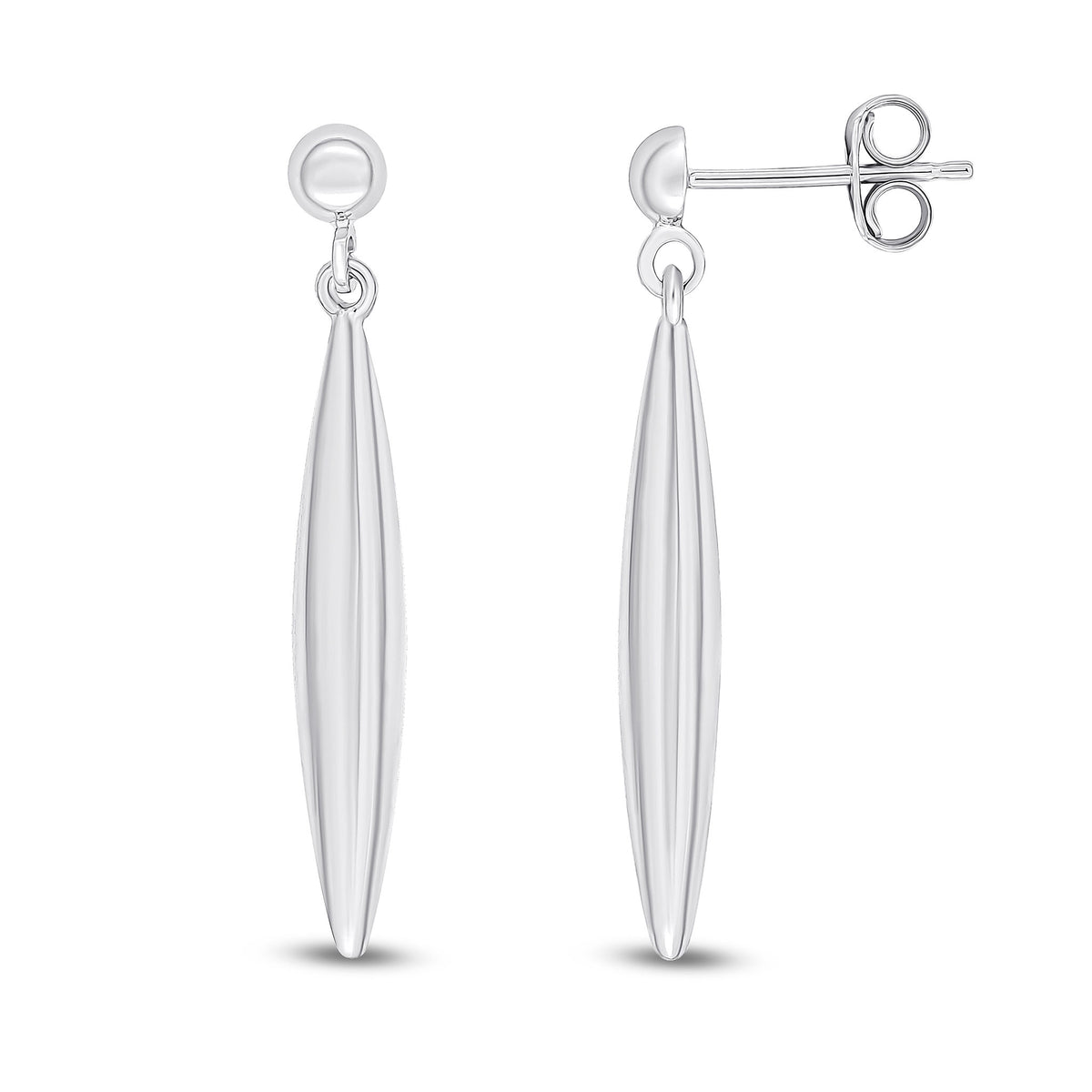 9CT WG POLISHED 3D MARQUISE DROP EARRINGS WITH HALF BEAD STUD TOP